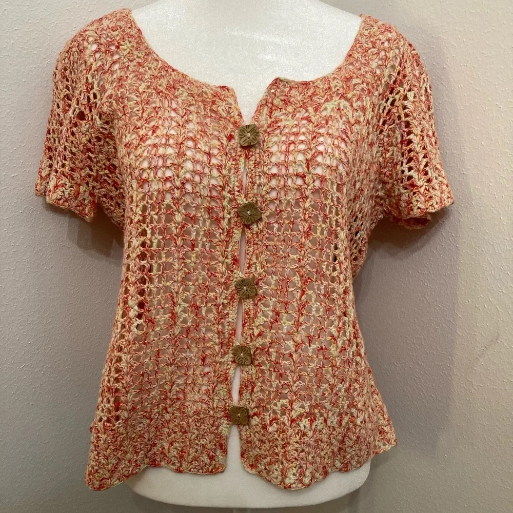NWT JH Collectibles Multicolor Crocheted Button Down Shrug/ Cardigan/ Top XL - Picture 2 of 8